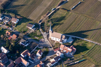 Church building Kirche Schweigen-Rechtenbach near Wine yards in the district Rechtenbach in Schweigen-Rechtenbach in the state Rhineland-Palatinate, Germany