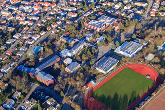 Aerial photograpy of High school in the Alfred Grosser School Center in Bad Bergzabern in the state Rhineland-Palatinate, Germany