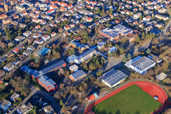 High school in the Alfred Grosser School Center in Bad Bergzabern in the state Rhineland-Palatinate, Germany from above