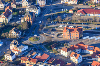 Aerial photograpy of Dead-end station at the Weinstraße / Kappeller Straße circular route in Bad Bergzabern in the state Rhineland-Palatinate, Germany