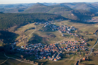 District Pleisweiler in Pleisweiler-Oberhofen in the state Rhineland-Palatinate, Germany seen from a drone