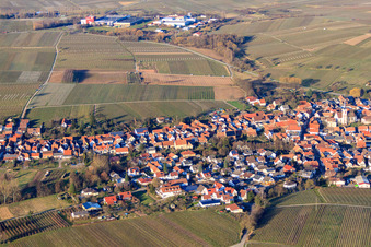 Aerial photograpy of Village view in winter from the south in Göcklingen in the state Rhineland-Palatinate, Germany