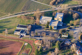 Kleine Kalmit Primary School and Stadium in Ilbesheim bei Landau in the state Rhineland-Palatinate, Germany out of the air