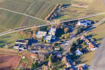 Kleine Kalmit Primary School and Stadium in Ilbesheim bei Landau in the state Rhineland-Palatinate, Germany from the plane