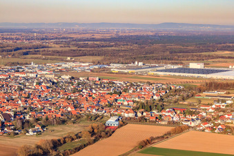 Industrial area Interpark from the southwest in winter in Offenbach an der Queich in the state Rhineland-Palatinate, Germany from above