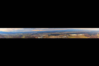 Panorama of the Rhine plain in winter from Karlsruhe to Haueneberstein in Muggensturm in the state Baden-Wuerttemberg, Germany
