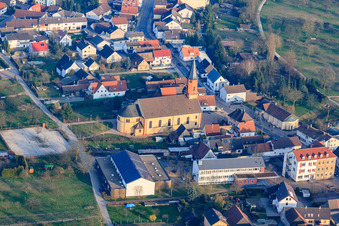 Aerial photograpy of Catholic Church of the Cross in Steinmauern in the state Baden-Wuerttemberg, Germany