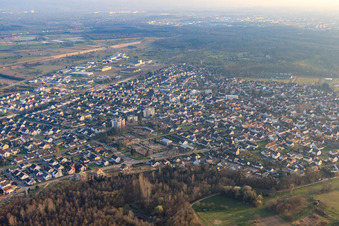 Aerial view of Mühlstr in Ötigheim in the state Baden-Wuerttemberg, Germany