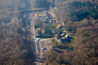 Aerial view of Railroad station in Surbourg in the state Bas-Rhin, France