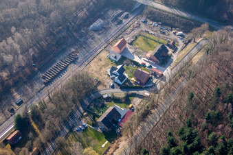 Aerial photograpy of Railroad station in Surbourg in the state Bas-Rhin, France