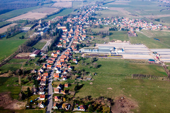 Village - view on the edge of agricultural fields and farmland in Walbourg in Grand Est, France
