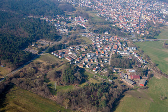 Schweighouse-sur-Moder in the state Bas-Rhin, France from a drone