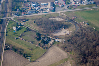 Gambsheim in the state Bas-Rhin, France from above