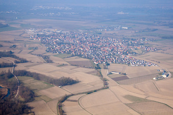 Gambsheim in the state Bas-Rhin, France seen from a drone