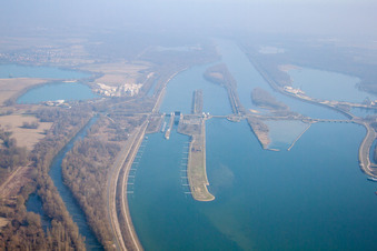 Drone recording of Sluice in Gambsheim in the state Bas-Rhin, France