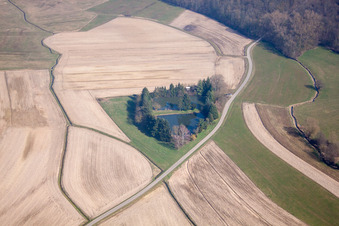 Aerial photograpy of Fishpond in the district Legelshurst in Willstätt in the state Baden-Wuerttemberg, Germany