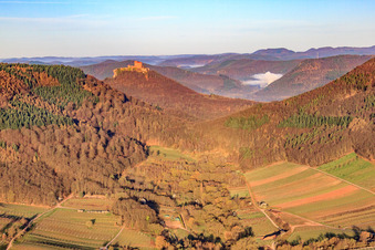 Trifels Castle from the Ranschbach Valley in Ranschbach in the state Rhineland-Palatinate, Germany