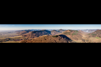 Panoramic perspective of the edge of the palatinat forest and wine yards in Ranschbach in the state Rhineland-Palatinate, Germany