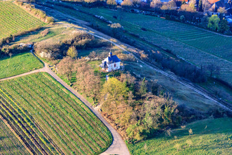 Aerial view of Kleine Kalmit and Kappelle in winter from the north in the district Arzheim in Landau in der Pfalz in the state Rhineland-Palatinate, Germany