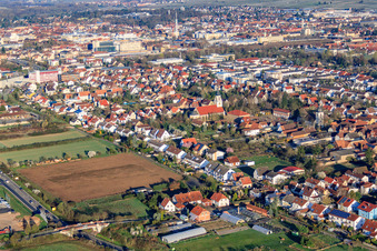 Aerial view of Wide path in the district Queichheim in Landau in der Pfalz in the state Rhineland-Palatinate, Germany