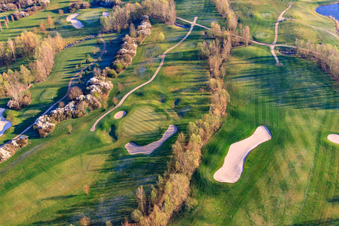 Bird's eye view of Golf Course Landgut Dreihof - GOLF absolute in the morning in the district Dreihof in Essingen in the state Rhineland-Palatinate, Germany