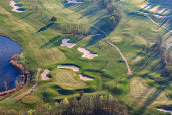 Bird's eye view of Golf Course Landgut Dreihof - GOLF absolute in the morning in the district Dreihof in Essingen in the state Rhineland-Palatinate, Germany