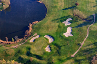 Drone recording of Golf Course Landgut Dreihof - GOLF absolute in the morning in the district Dreihof in Essingen in the state Rhineland-Palatinate, Germany