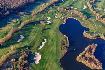 Bird's eye view of Golf Course Landgut Dreihof - GOLF absolute in the morning in the district Dreihof in Essingen in the state Rhineland-Palatinate, Germany