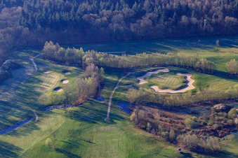 Aerial view of Golf Course Landgut Dreihof - GOLF absolute in the morning in the district Dreihof in Essingen in the state Rhineland-Palatinate, Germany