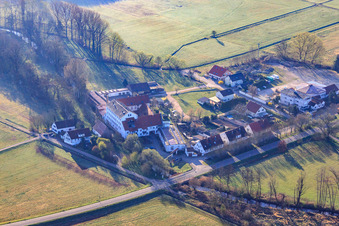 Oblique view of Fuchsmühle in Offenbach an der Queich in the state Rhineland-Palatinate, Germany