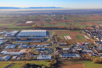 Interpark commercial area from the north in Offenbach an der Queich in the state Rhineland-Palatinate, Germany
