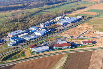 Industrial park W II under development with Raiffeisen Agrarhandel Pfalz GmbH (Herxheim) and Krapp Objekte in Herxheim bei Landau in the state Rhineland-Palatinate, Germany
