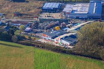 Horst industrial estate with Union Bauzentrum Hornbach Kandel in the district Minderslachen in Kandel in the state Rhineland-Palatinate, Germany
