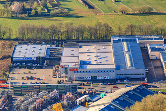 Horst commercial area with OBI in the district Minderslachen in Kandel in the state Rhineland-Palatinate, Germany