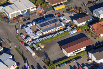 Aerial photograpy of Car and Caravan Service Messinger in the district Minderslachen in Kandel in the state Rhineland-Palatinate, Germany