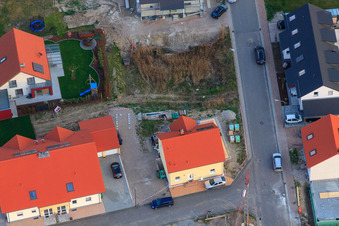 Forstlandallee in Jockgrim in the state Rhineland-Palatinate, Germany seen from a drone