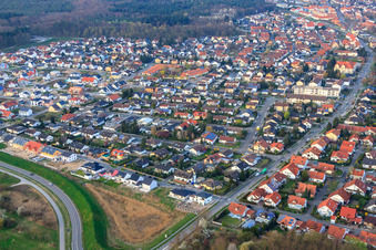 Aerial view of Buchstraße to Vogelring in Jockgrim in the state Rhineland-Palatinate, Germany