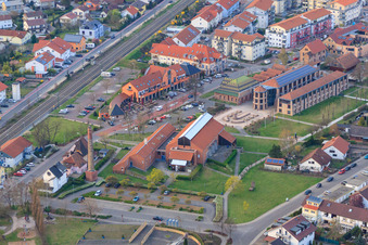 Aerial view of Community Center and Brickworks Museum Jockgrim in Jockgrim in the state Rhineland-Palatinate, Germany