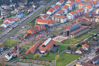 Aerial photograpy of Community Center and Brickworks Museum Jockgrim in Jockgrim in the state Rhineland-Palatinate, Germany