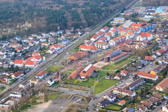 Oblique view of Community Center and Brickworks Museum Jockgrim in Jockgrim in the state Rhineland-Palatinate, Germany