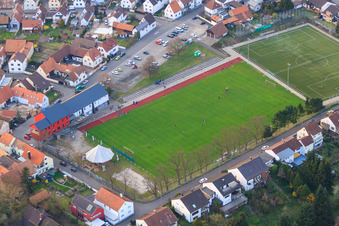 Aerial view of TSG Jockgrim football pitch in Jockgrim in the state Rhineland-Palatinate, Germany