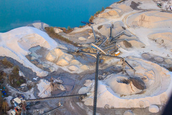 Aerial view of At the gravel works with Holcim Kies und Beton GmbH in Rheinzabern in the state Rhineland-Palatinate, Germany