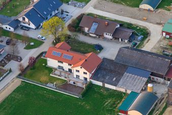 Aerial view of Burgerhof Neupotz and Jägerhof direct marketing in Neupotz in the state Rhineland-Palatinate, Germany