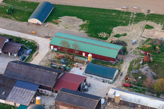 Aerial photograpy of Burgerhof Neupotz and Jägerhof direct marketing in Neupotz in the state Rhineland-Palatinate, Germany