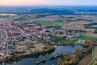 Aerial photograpy of Fish monument on the Rhine dam in Leimersheim in the state Rhineland-Palatinate, Germany
