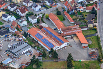 Aerial view of Schnorr Ceramics GmbH in Rheinzabern in the state Rhineland-Palatinate, Germany