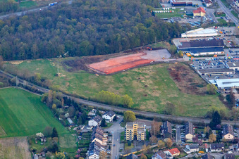 Aerial photograpy of Construction site of the new EDEKA building on Lauterburger Straße in Kandel in the state Rhineland-Palatinate, Germany