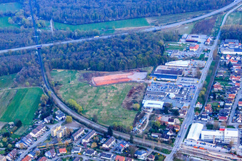 Oblique view of Construction site of the new EDEKA building on Lauterburger Straße in Kandel in the state Rhineland-Palatinate, Germany