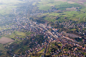 Aerial view of Town View of the streets and houses of the residential areas in Niederbronn-les-Bains in Grand Est, France