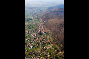 Aerial view of Town View of the streets and houses of the residential areas in Oberbronn in Grand Est, France